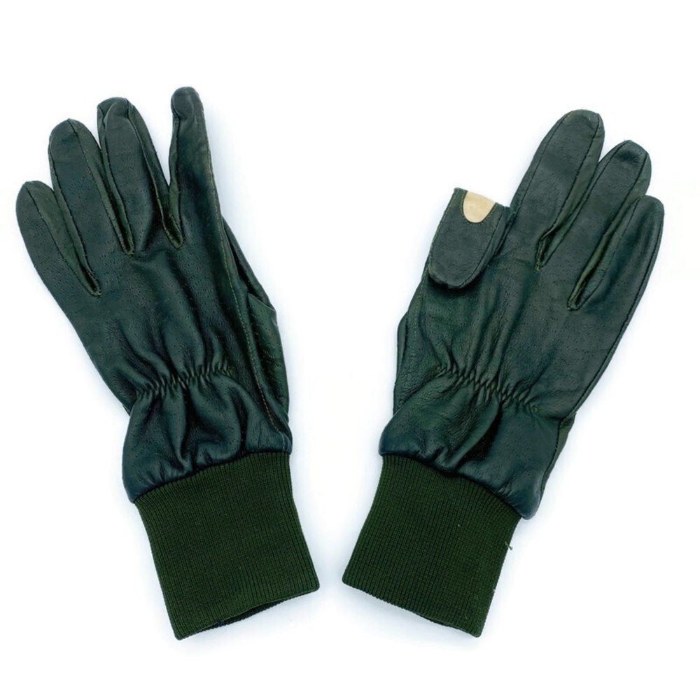 Vintage Dents Green Leather Shooting Gloves